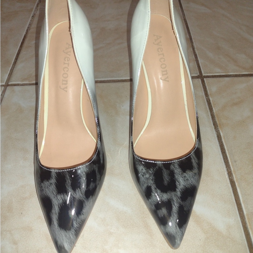 Black and White Leopard Print Heels